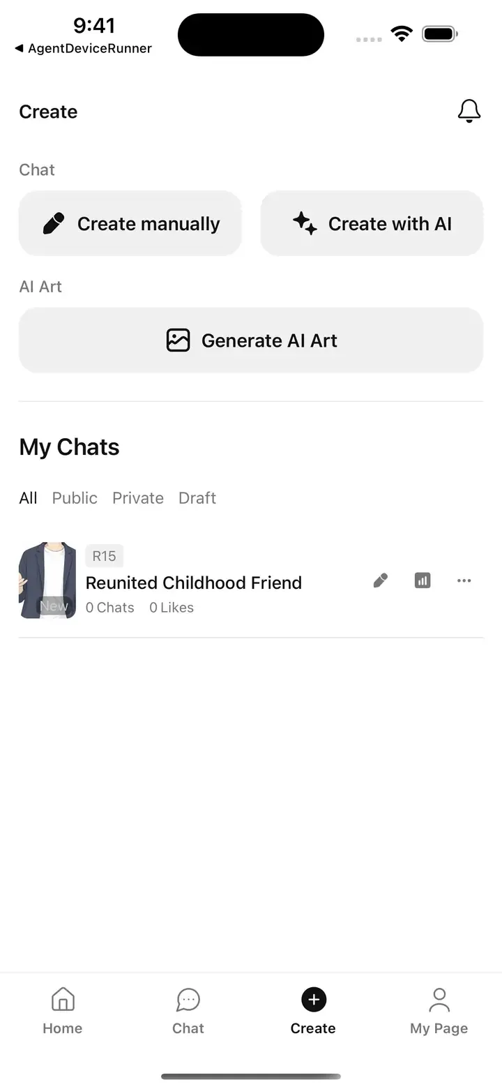 Create page (My Chats list)